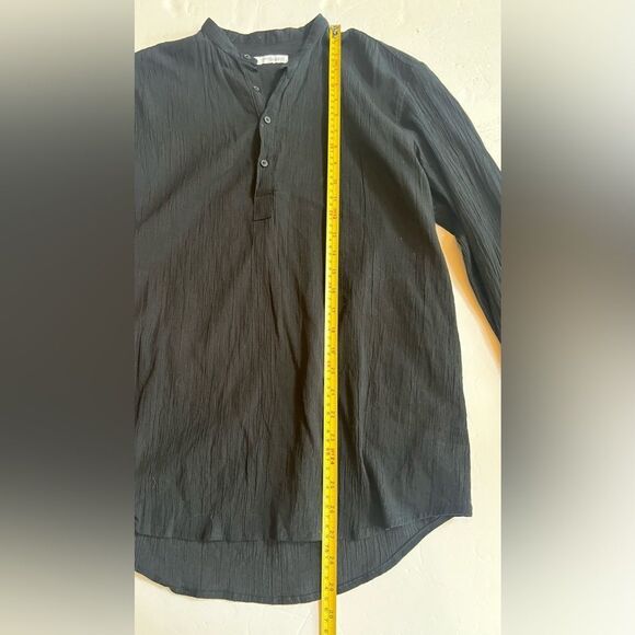 Zara Mandarin Collar Tunic Top Sz Medium Black Gauzy Cotton 4 Buttons Light - Picture 6 of 9